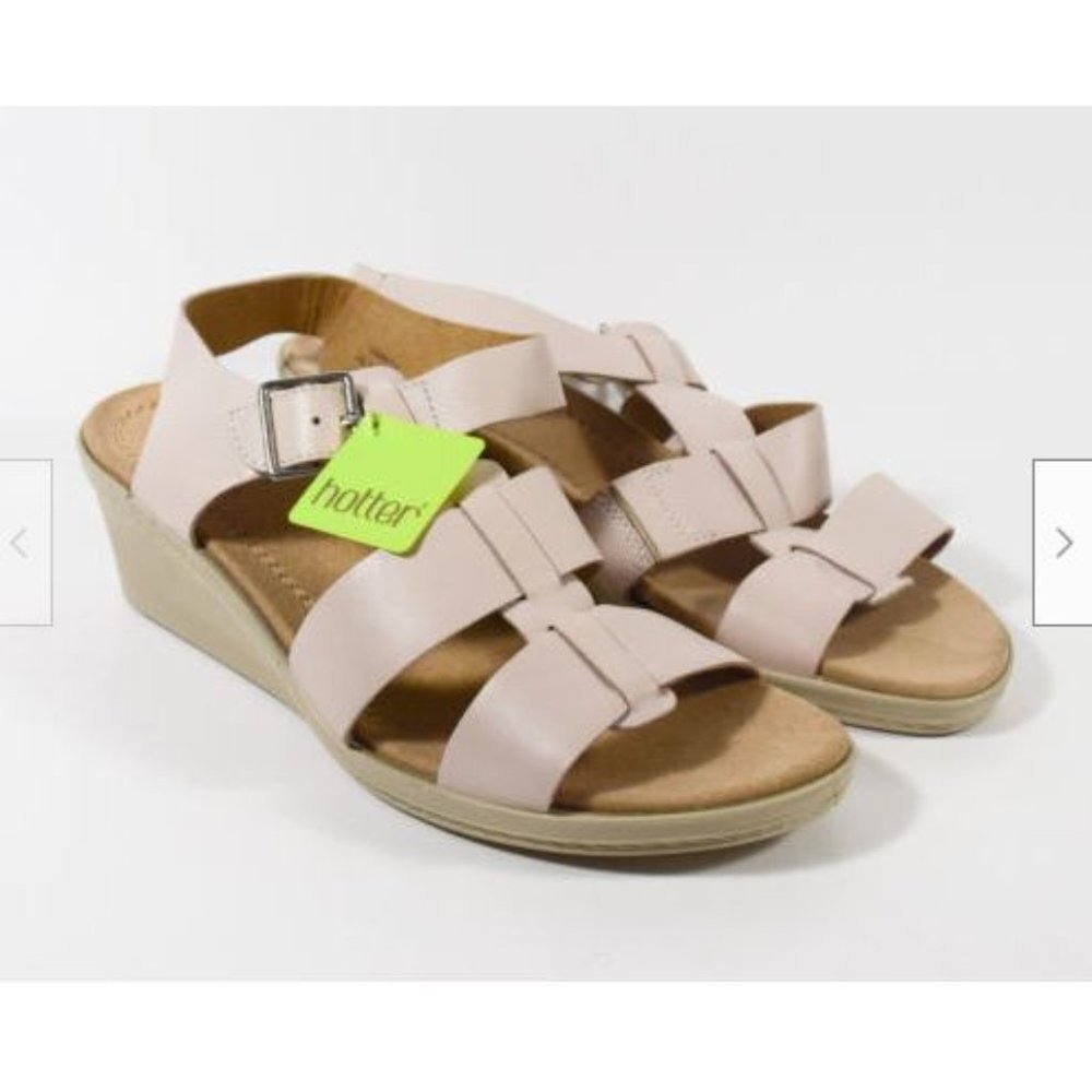 NEW Hotter Comfort Concept Verbena Tan Leather Wedge Sandals Sz US 11